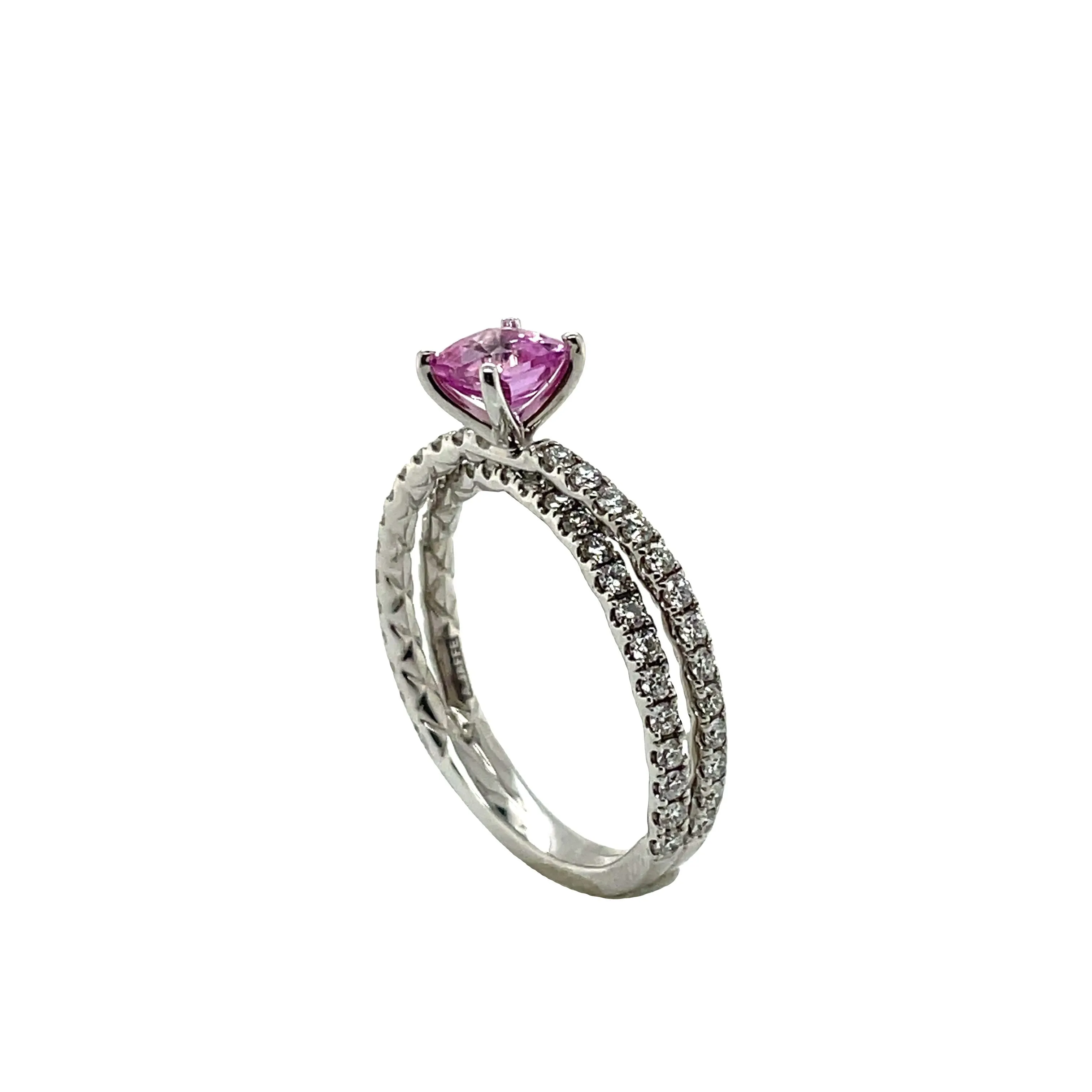 Estate 18k White Gold Pink Sapphire and Diamond Crossover Ring