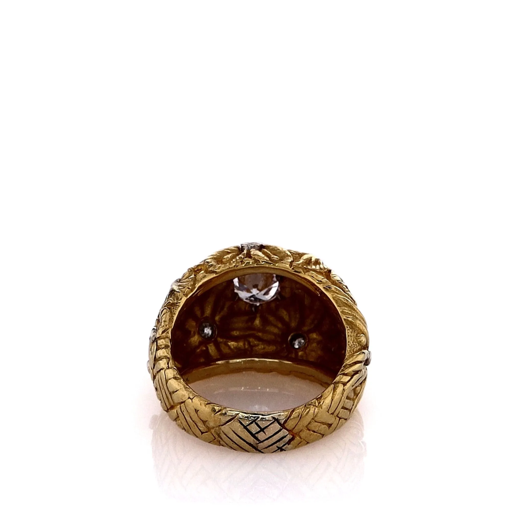 Estate 22k Yellow Gold Domed Floral Design Diamond Cocktail Ring