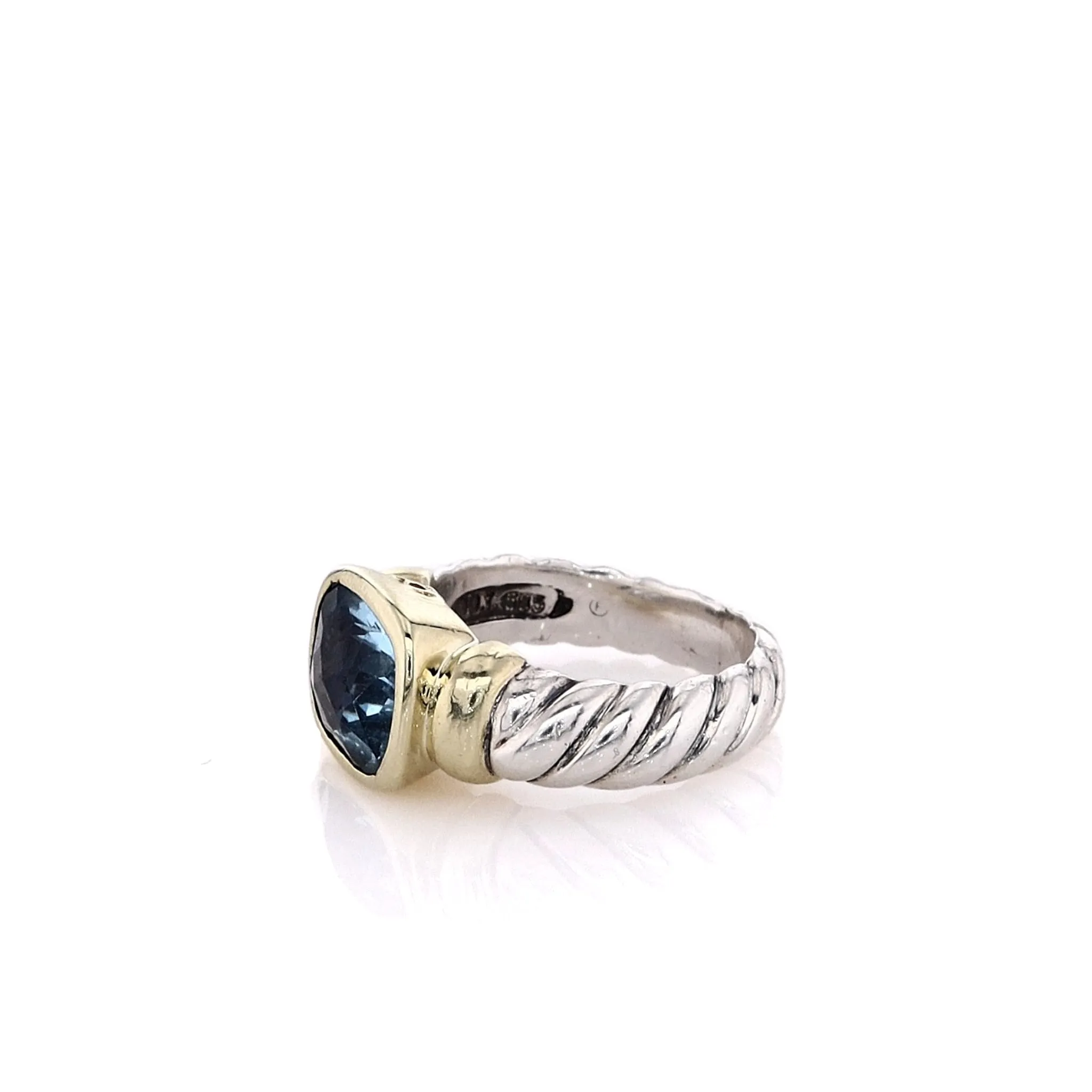 Estate David Yurman Noblesse Collection 14k Yellow Gold Sterling Silver and Blue Topaz Ring