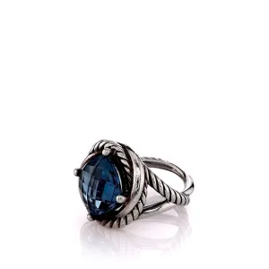 Estate David Yurman Sterling Silver Infinity Collection Checkerboard Blue Topaz Ring