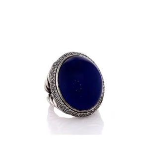Estate David Yurman Sterling Silver Signature Oval Lapis and Diamond Split Shank Ring
