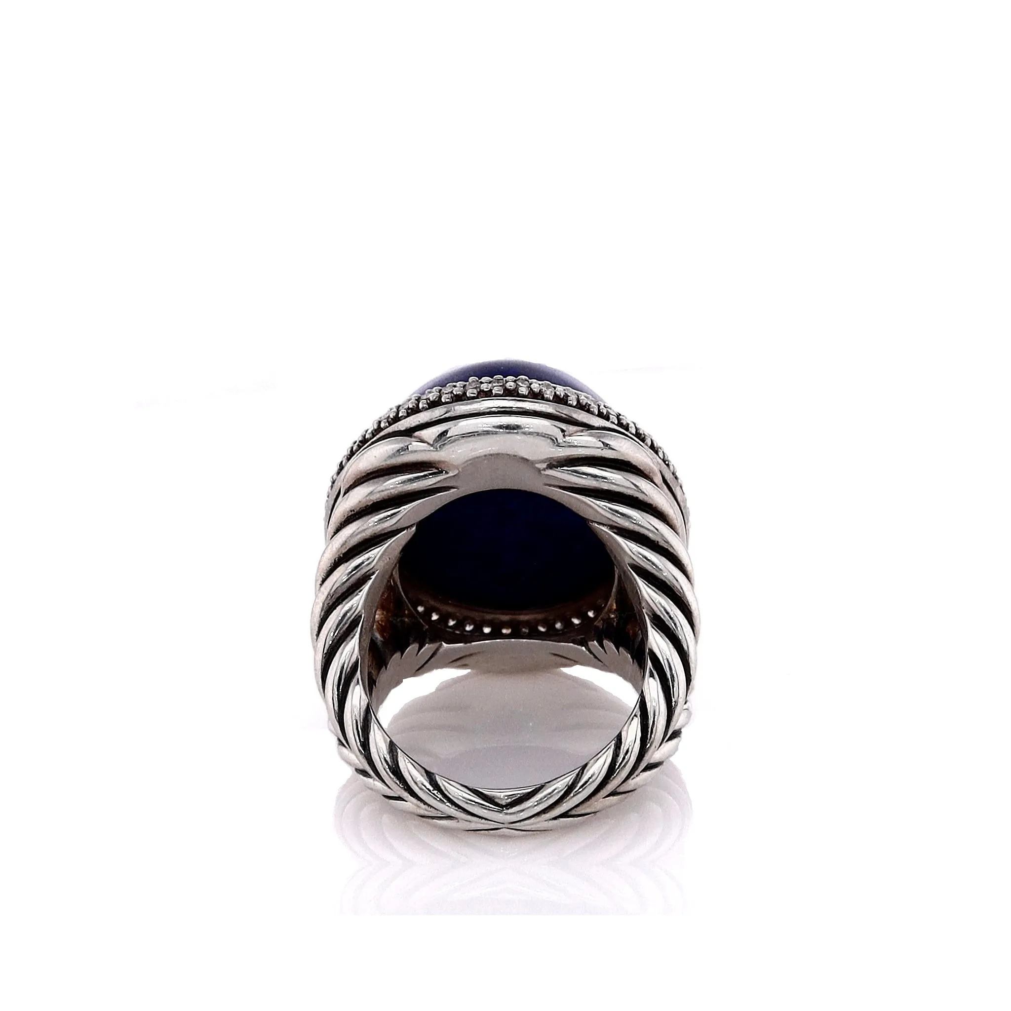 Estate David Yurman Sterling Silver Signature Oval Lapis and Diamond Split Shank Ring