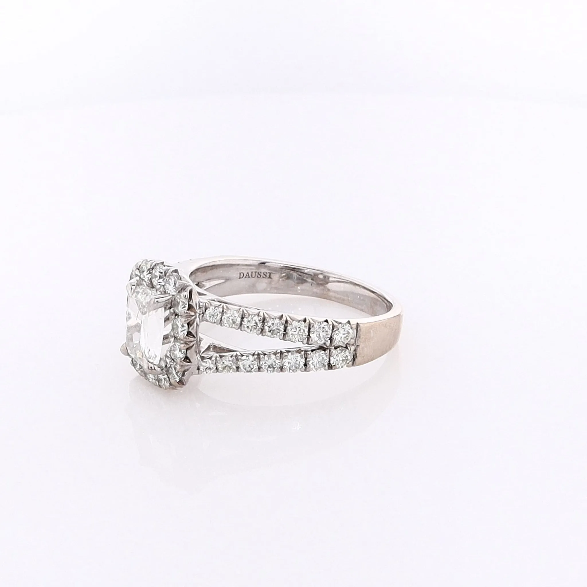 Estate Henri Daussi 18 Karat White Gold Diamond Engagement Ring