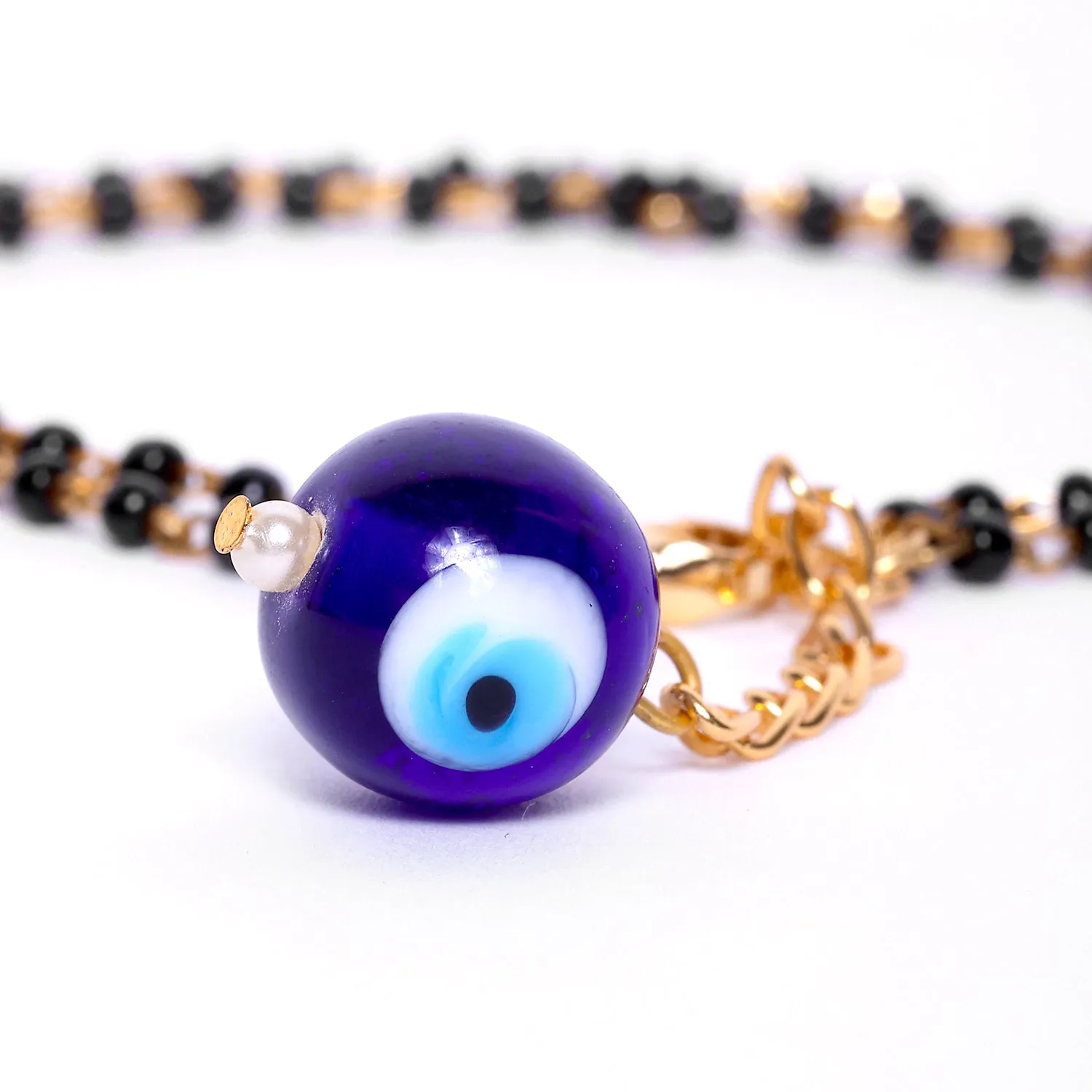 Estele Gold Plated Splendid Evil Eye Black Beads Bracelet for Women