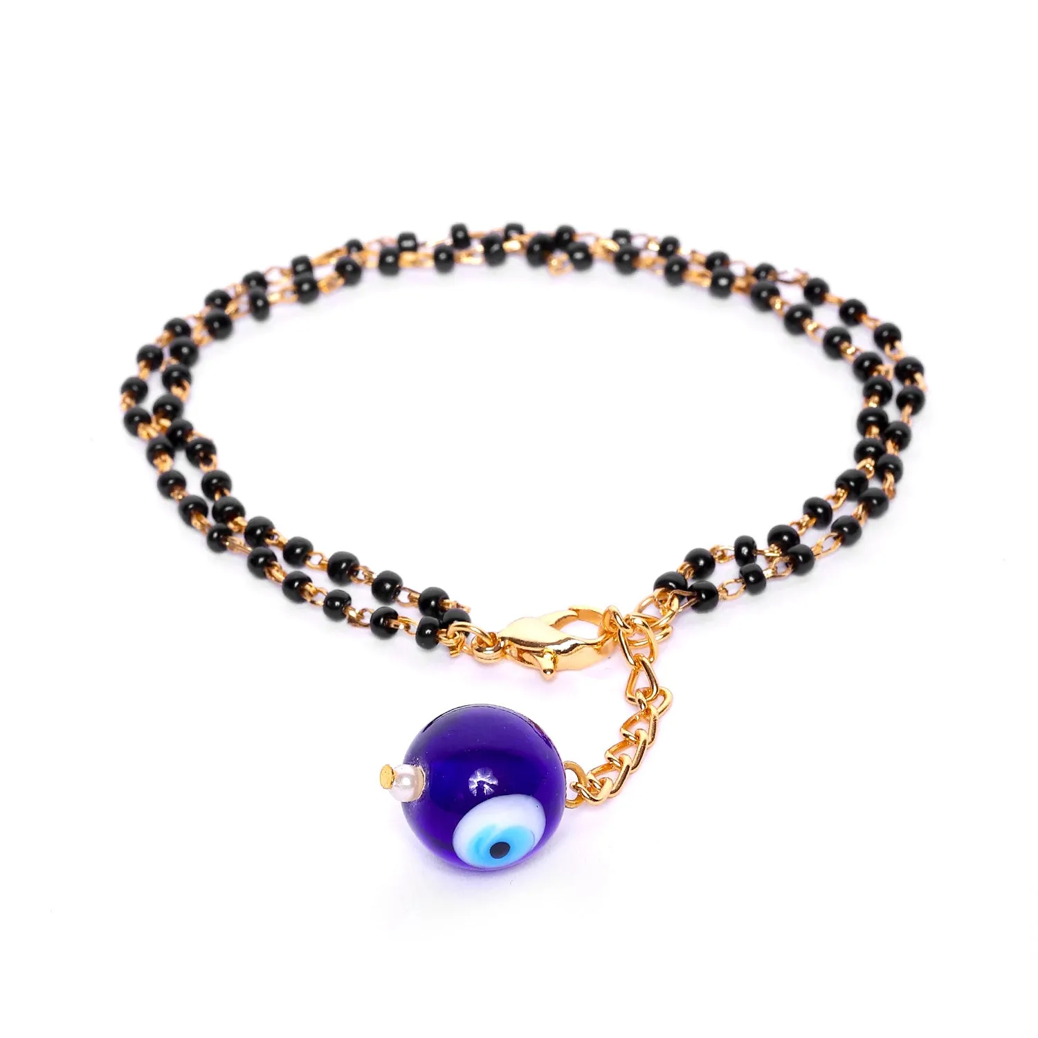 Estele Gold Plated Splendid Evil Eye Black Beads Bracelet for Women