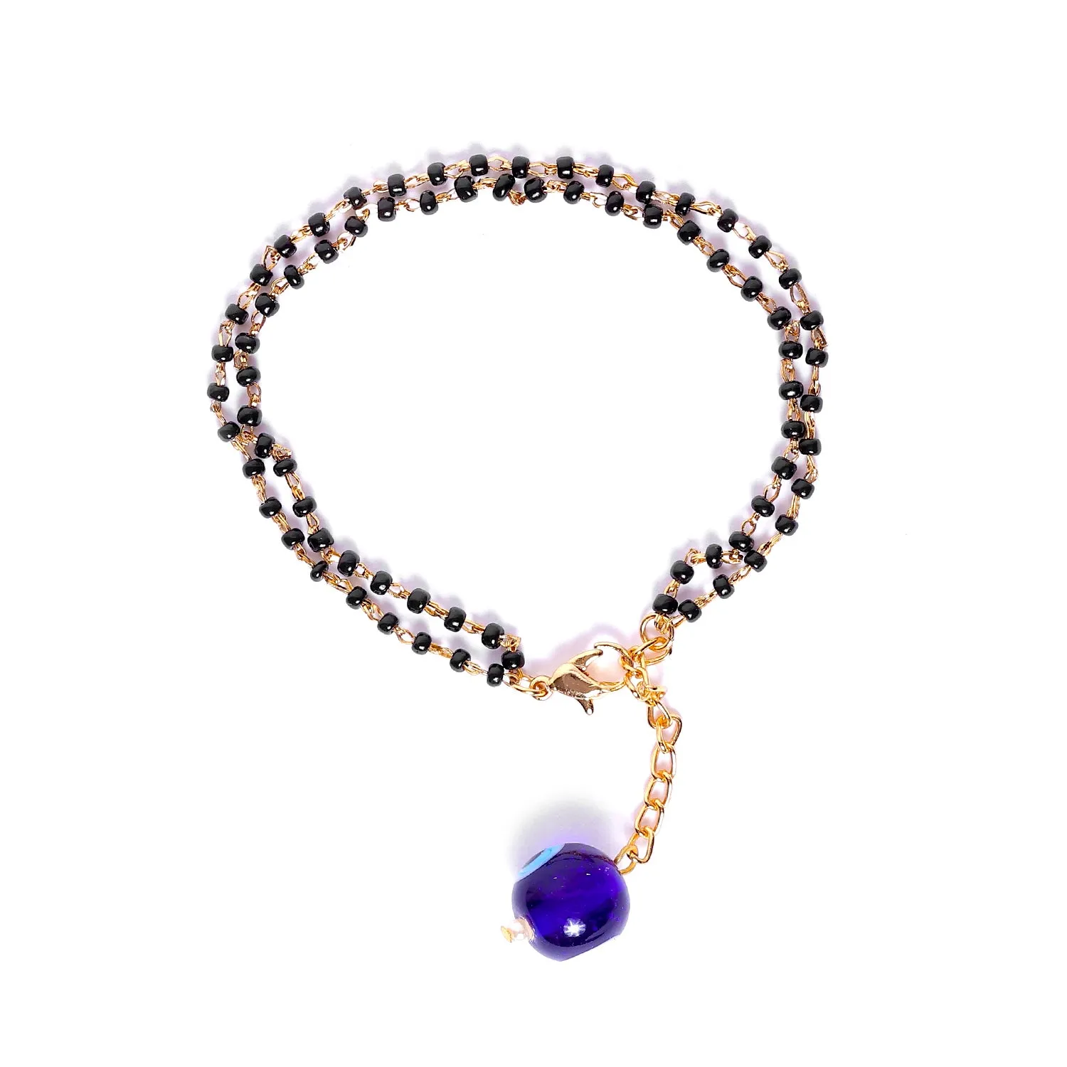 Estele Gold Plated Splendid Evil Eye Black Beads Bracelet for Women