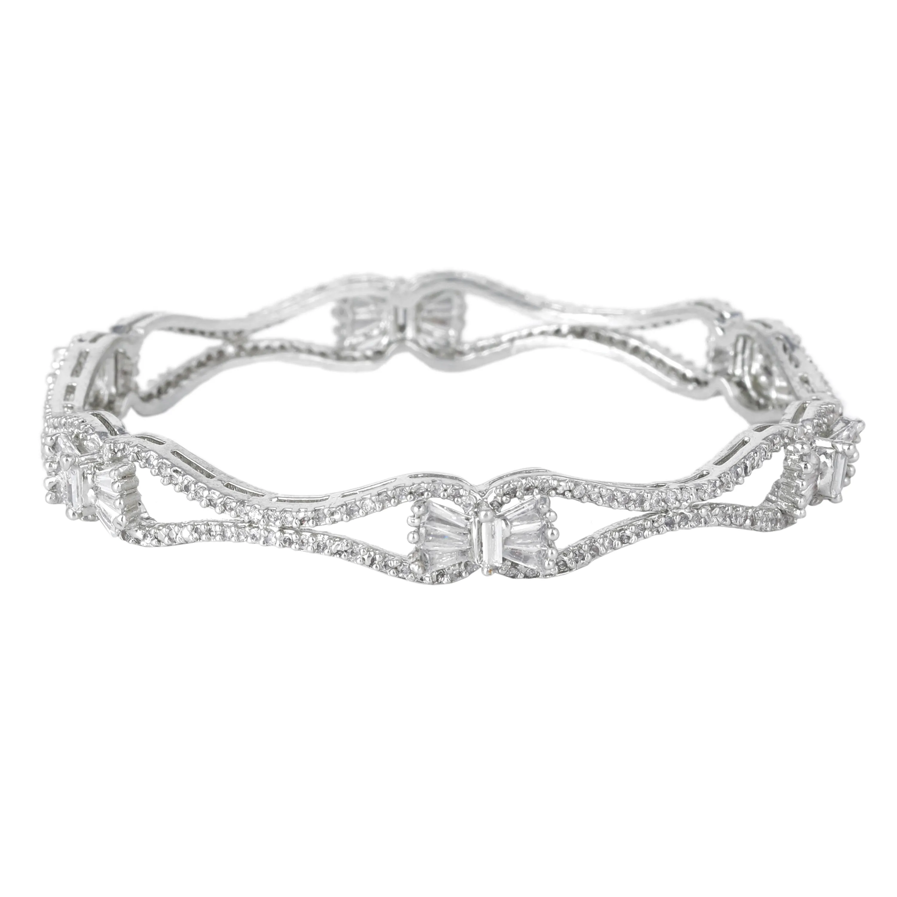 Estele Rhodium Plated Glittering White American Diamond Bangles| Available Sizes in 2:6 & 2:8|Exclusive Designer Jewelry for Women