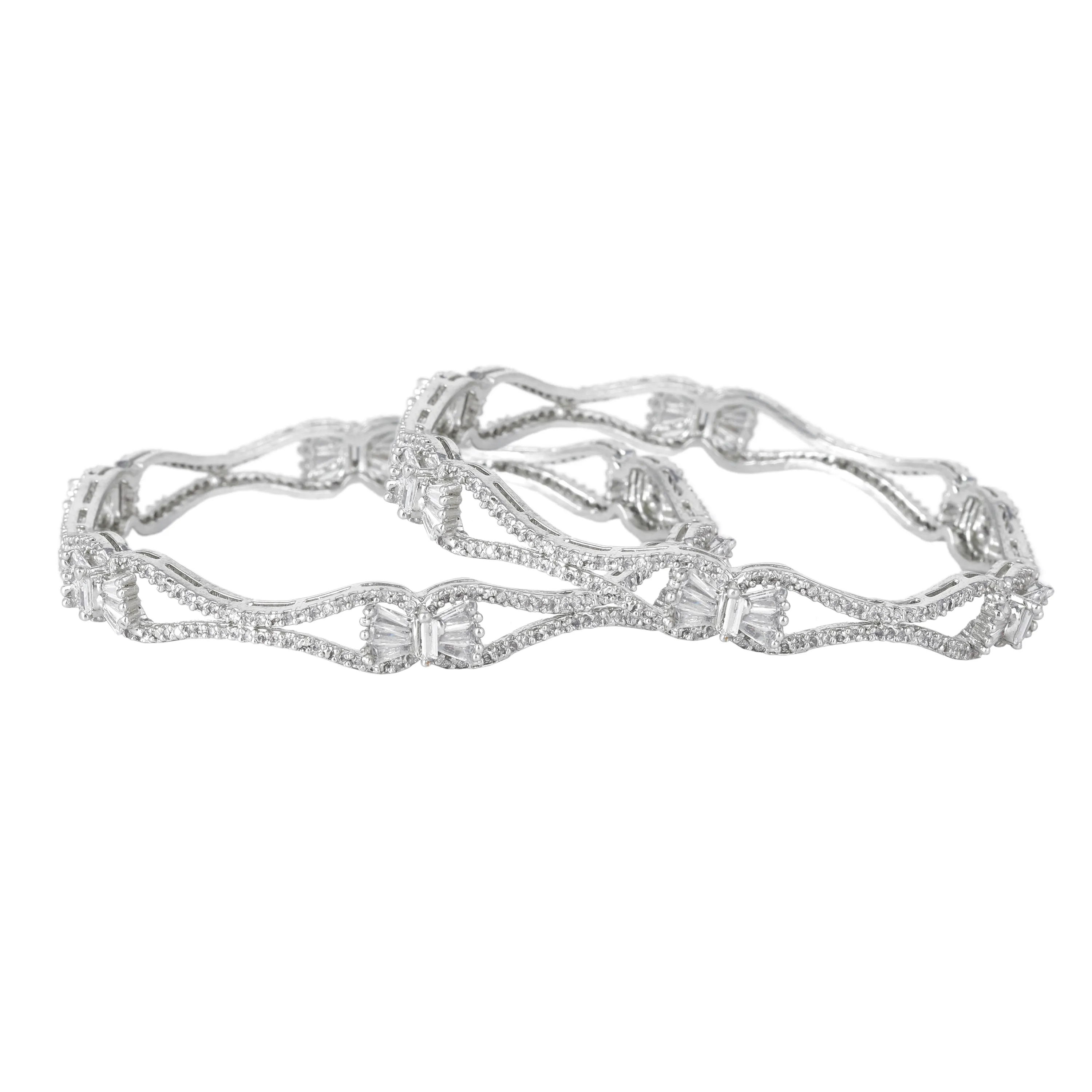 Estele Rhodium Plated Glittering White American Diamond Bangles| Available Sizes in 2:6 & 2:8|Exclusive Designer Jewelry for Women