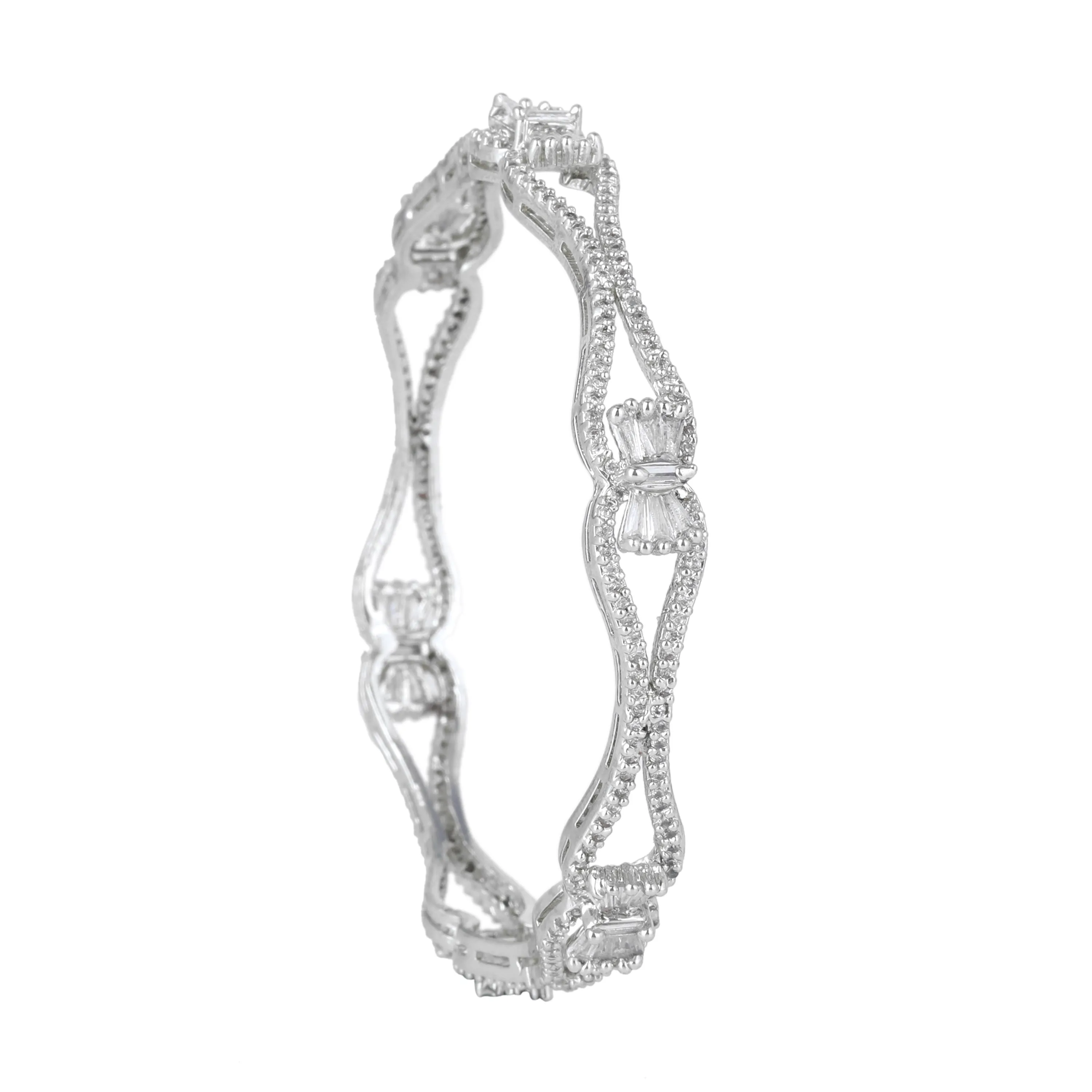 Estele Rhodium Plated Glittering White American Diamond Bangles| Available Sizes in 2:6 & 2:8|Exclusive Designer Jewelry for Women