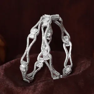 Estele Rhodium Plated Glittering White American Diamond Bangles| Available Sizes in 2:6 & 2:8|Exclusive Designer Jewelry for Women