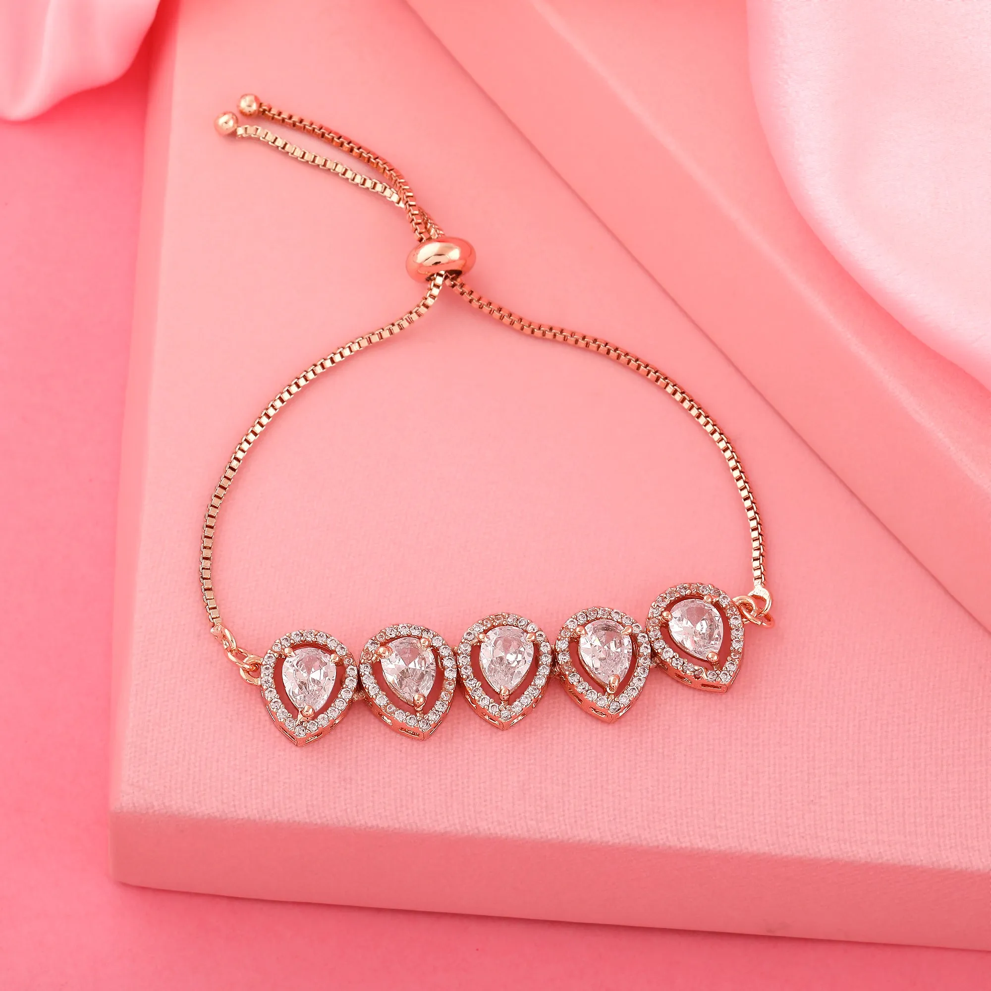 Estele Rose Gold Plated CZ Precious Pears Bracelet for Women