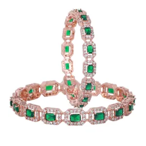 Estele Rosegold Plated Marvelous Green American Diamond Bangles | Available Sizes 2:4, 2:6, & 2:8| A Unique Statement of Style & Grace