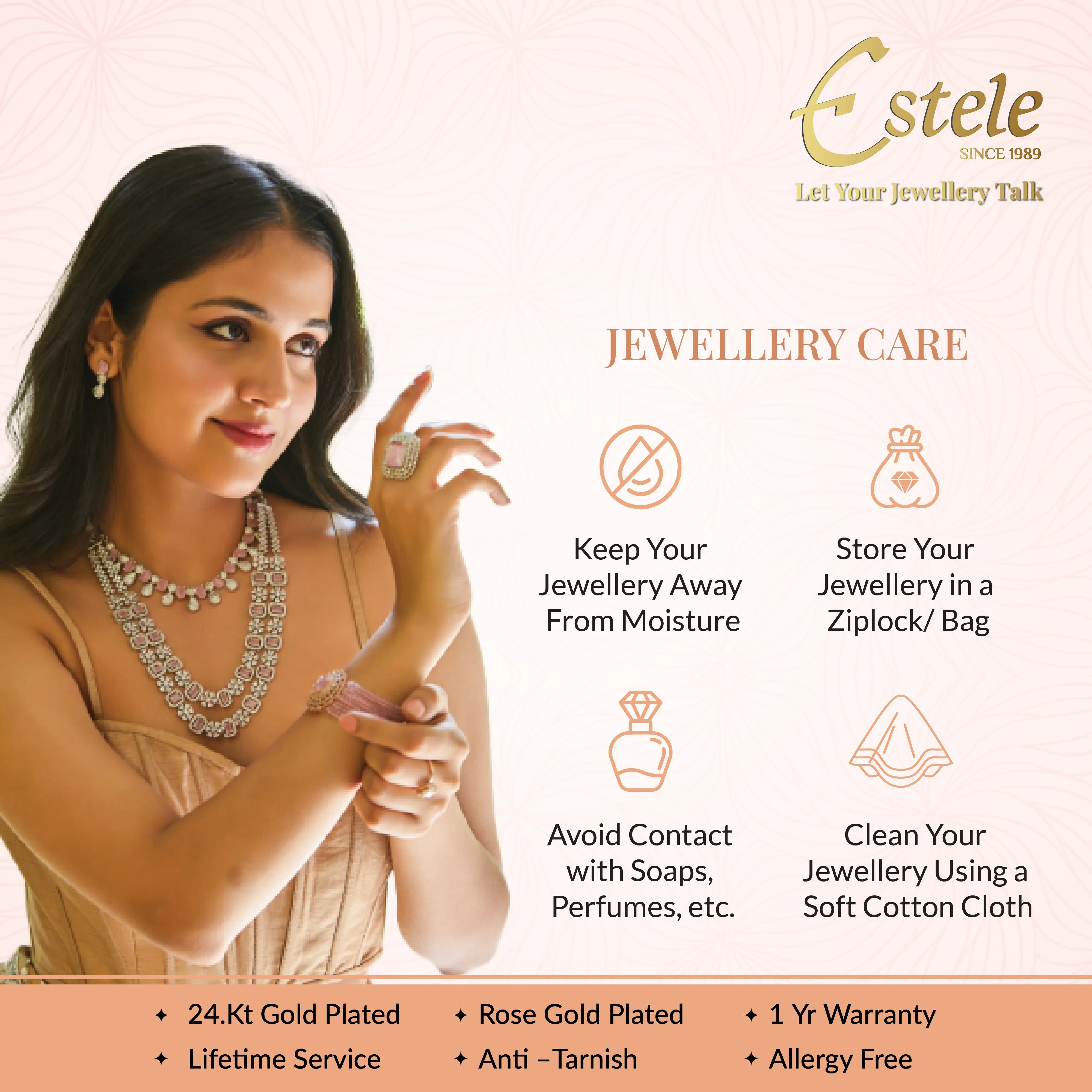 Estele Rosegold Plated Stylish Floral Beaded Adjustable Varya Bracelet with Mint Green Beads|Elegant Sparkle for Women