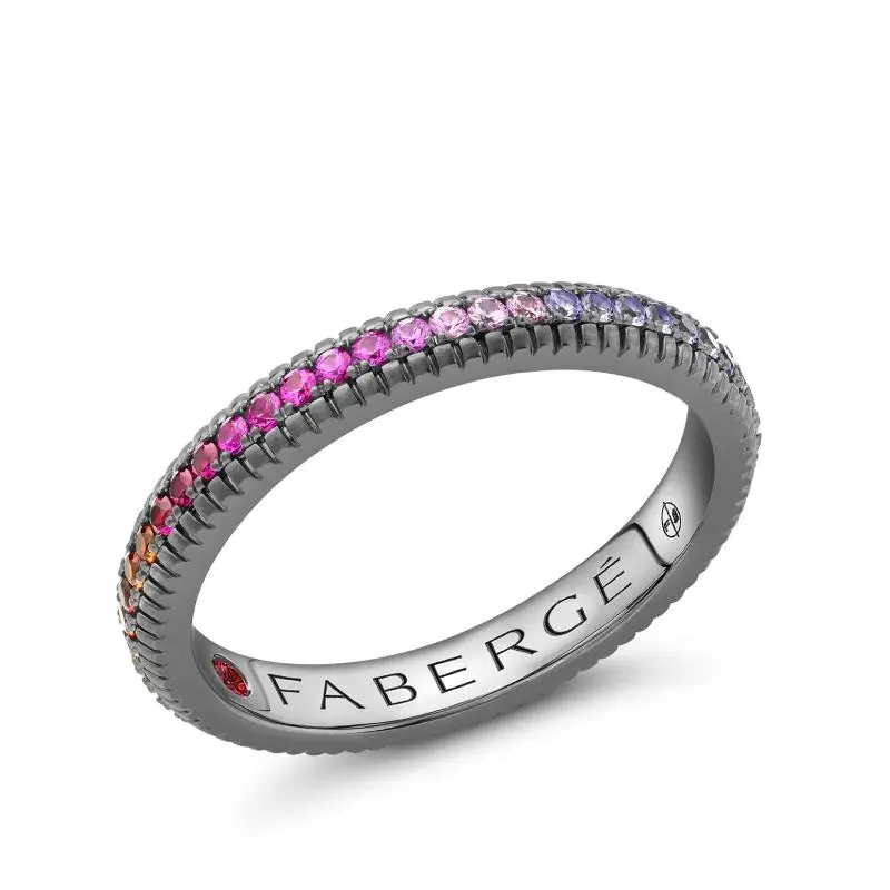 Faberge 18ct White Gold Black Rhodium Plated Multicoloured 2.7mm Fluted Band Ring