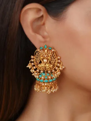 Firoza Color Gold Plated Temple Earrings - TMPEAR67F