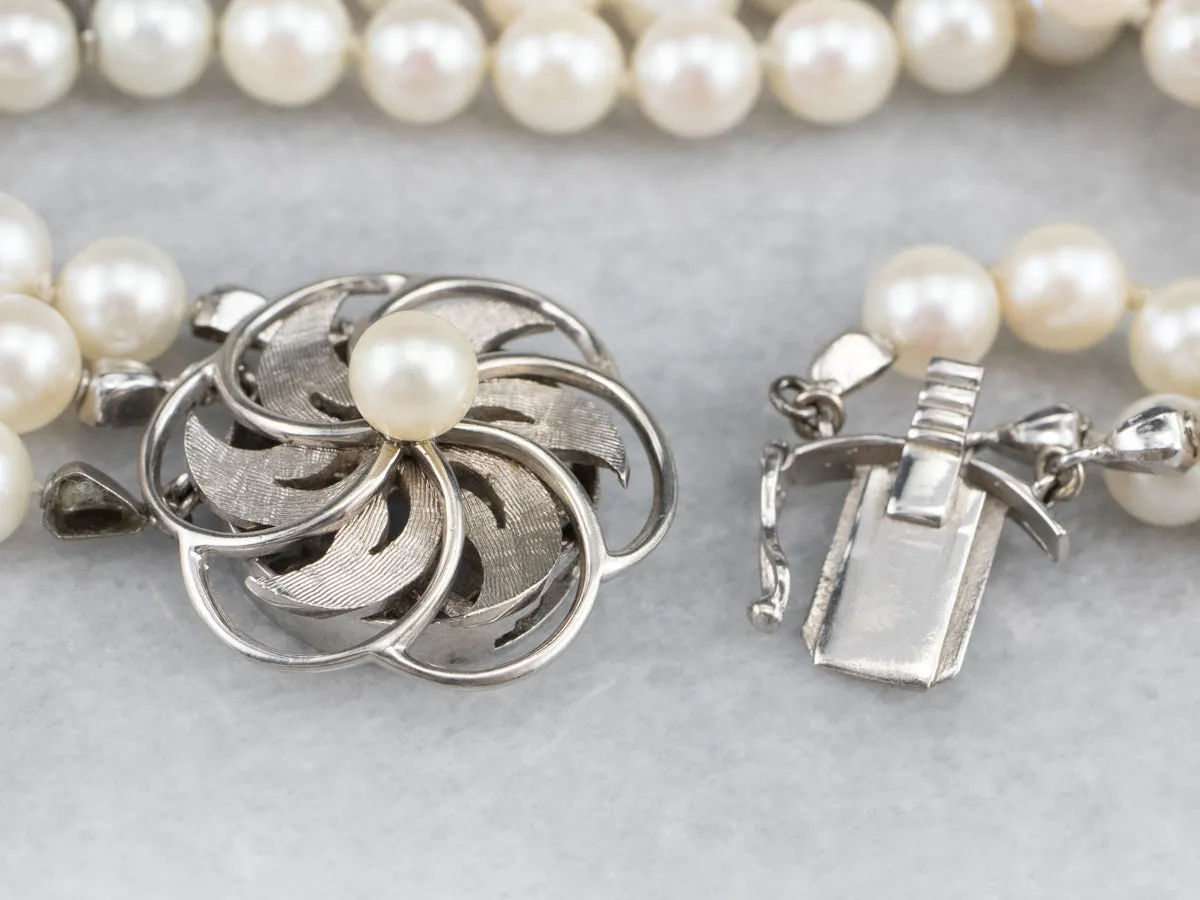 Floral Three Strand Pearl Bracelet