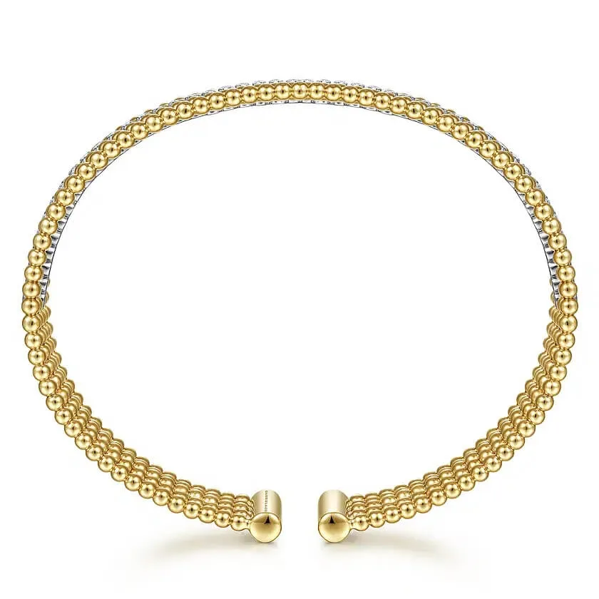 Gabriel Wide 14K White-Yellow Gold Bujukan Diamond Cuff Bangle BG4449-62M45JJ