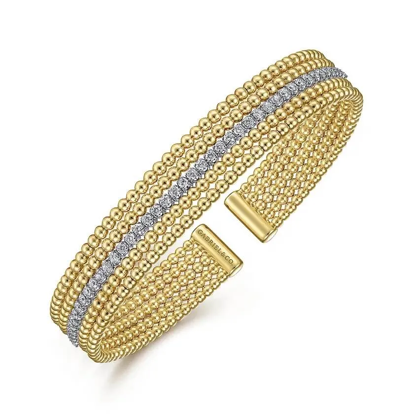 Gabriel Wide 14K White-Yellow Gold Bujukan Diamond Cuff Bangle BG4449-62M45JJ