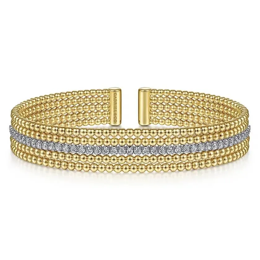 Gabriel Wide 14K White-Yellow Gold Bujukan Diamond Cuff Bangle BG4449-62M45JJ