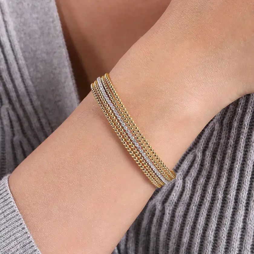 Gabriel Wide 14K White-Yellow Gold Bujukan Diamond Cuff Bangle BG4449-62M45JJ