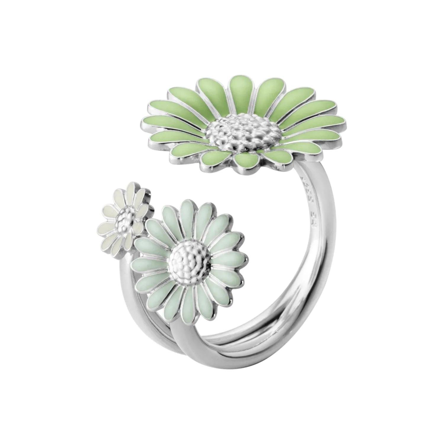 Georg Jensen Stine Goya Daisy Sterling Silver Green and White Enamel Ring D