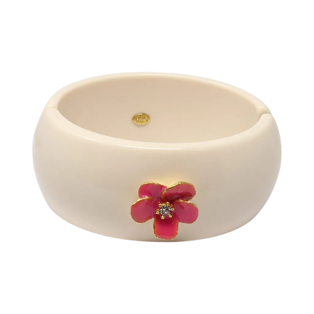 Gold & Pink Enamel Flower Cuff