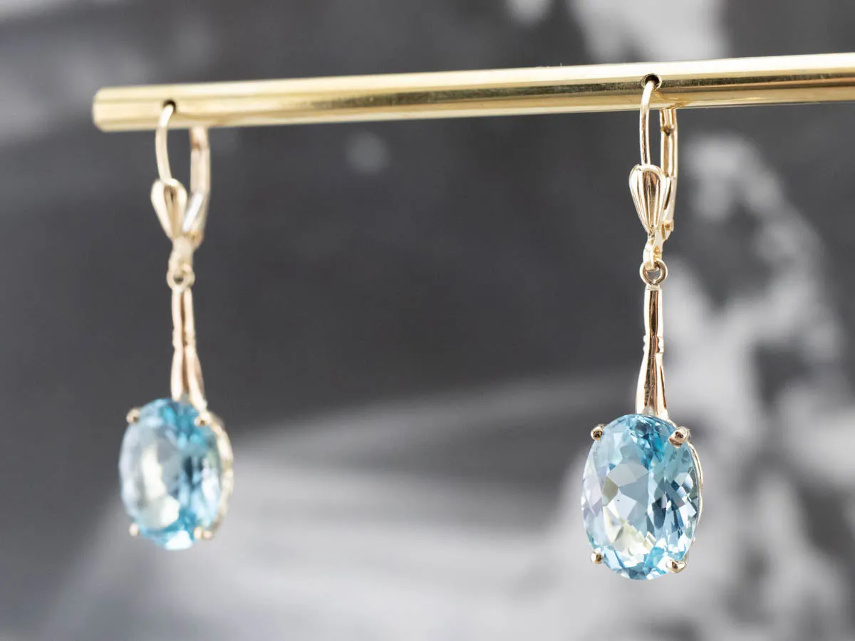 Gold Blue Topaz Drop Earrings