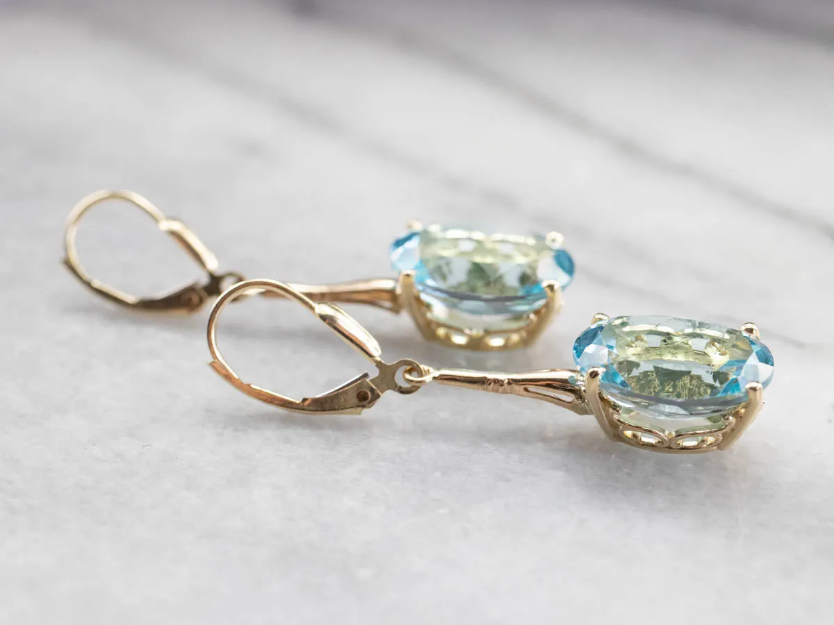 Gold Blue Topaz Drop Earrings