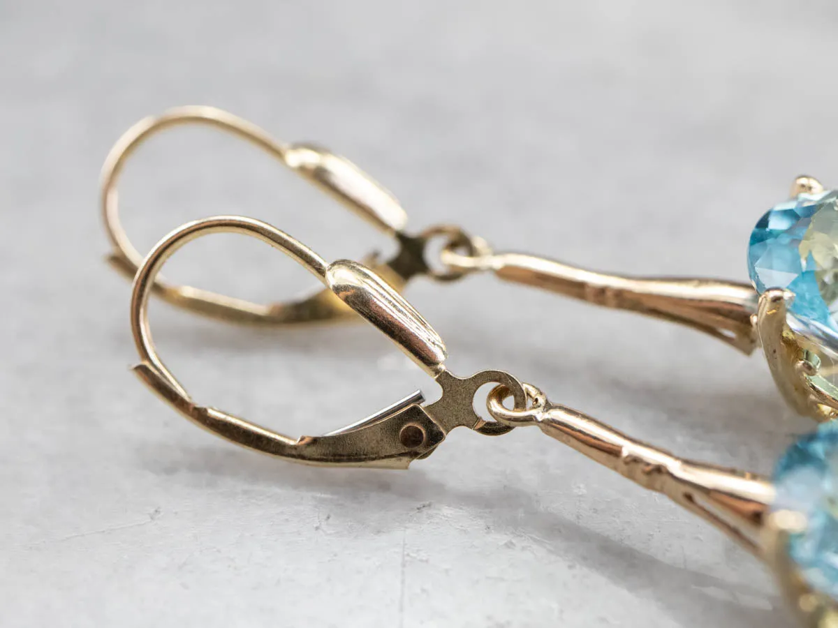Gold Blue Topaz Drop Earrings