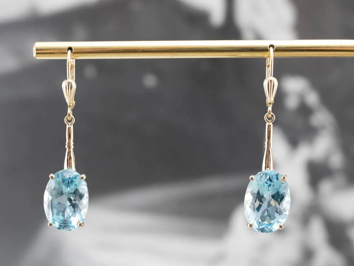 Gold Blue Topaz Drop Earrings