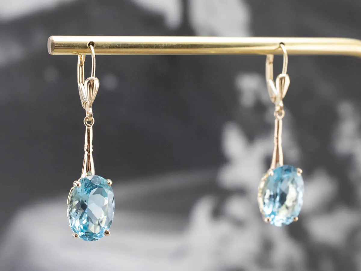 Gold Blue Topaz Drop Earrings