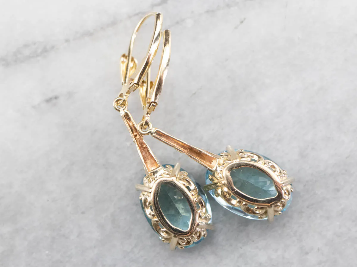 Gold Blue Topaz Drop Earrings