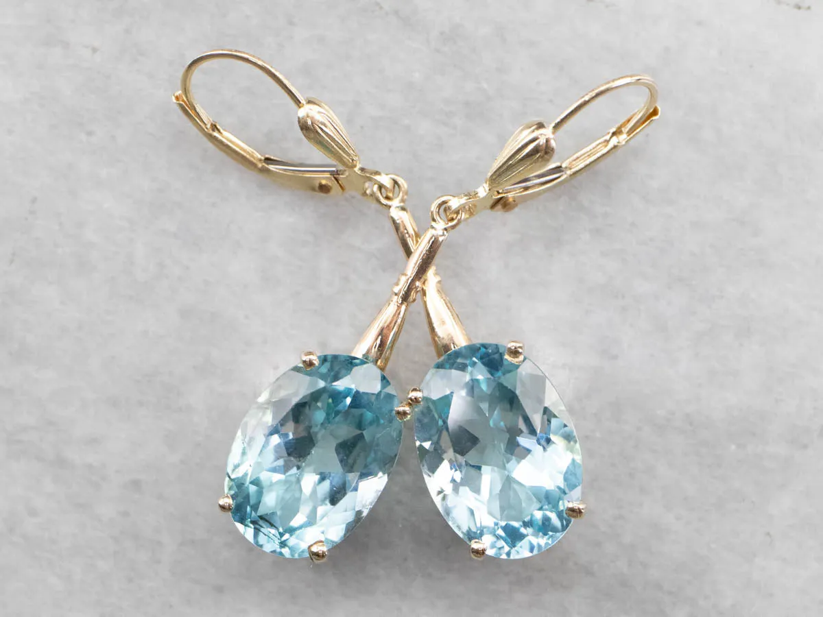 Gold Blue Topaz Drop Earrings