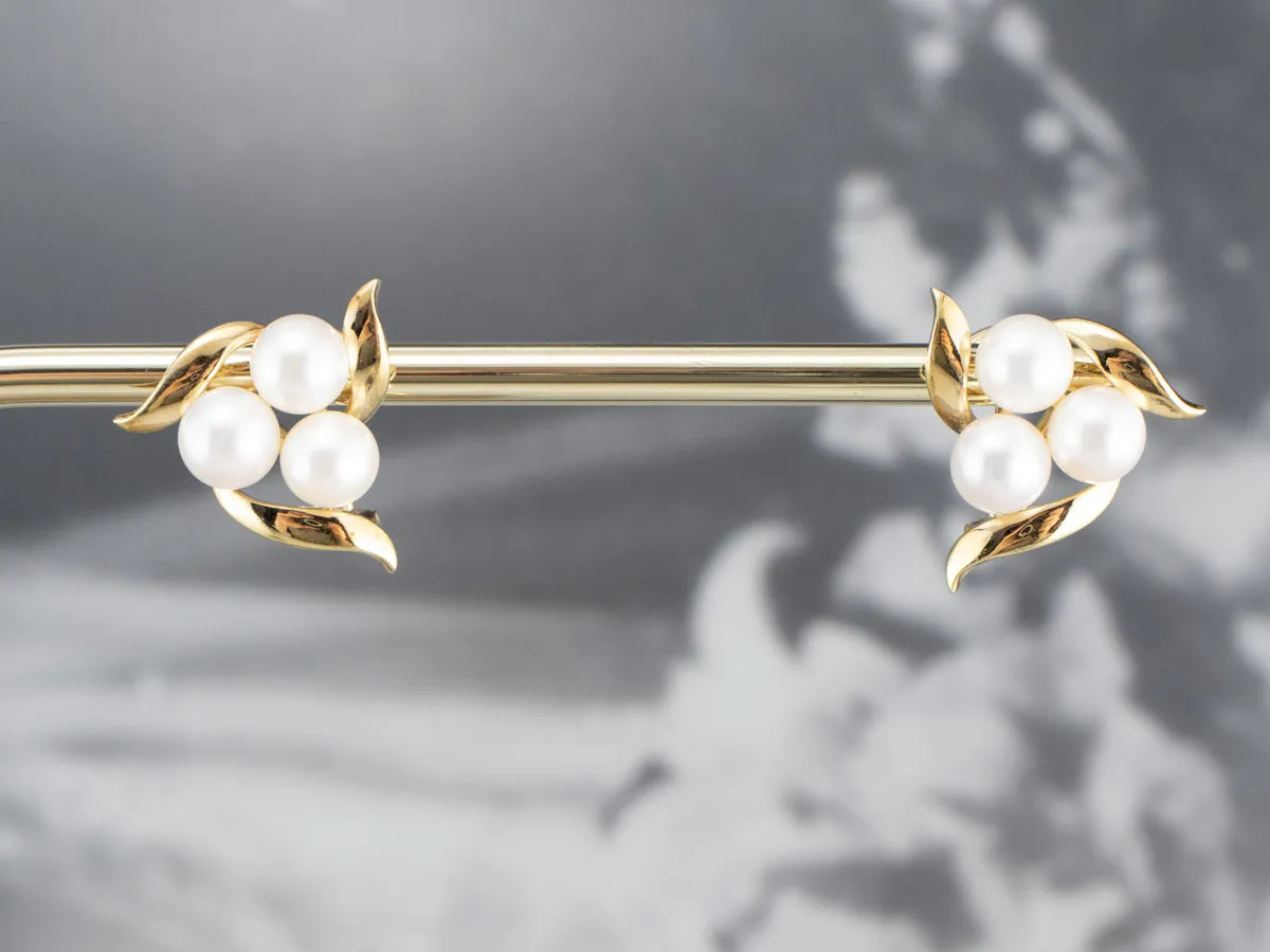 Gold Cultured Pearl Cluster Earrings