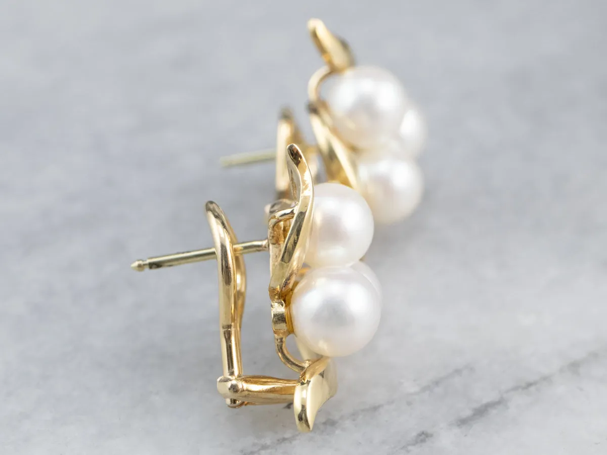 Gold Cultured Pearl Cluster Earrings