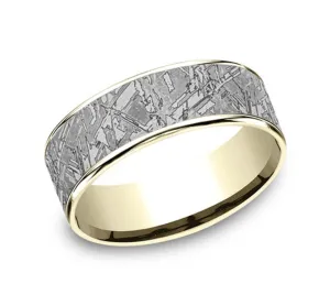 Gray Tantalum And 14K Yellow Gold ??The Gibeon?? Meteorite Patterned 7.5mm Wedding Band