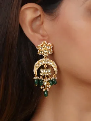 Green Color Gold Plated Jadau Kundan Earrings - ME700YGR