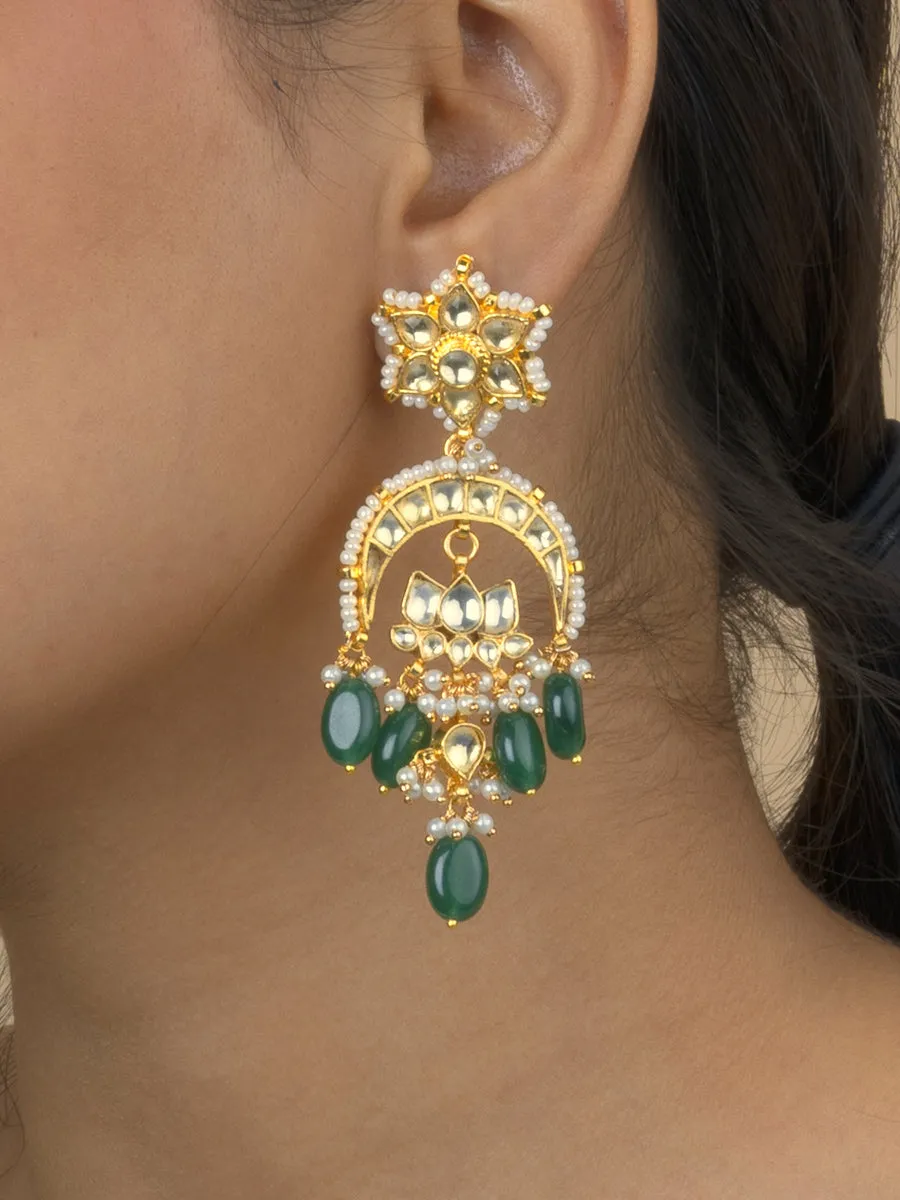 Green Color Gold Plated Jadau Kundan Earrings - ME700YGR