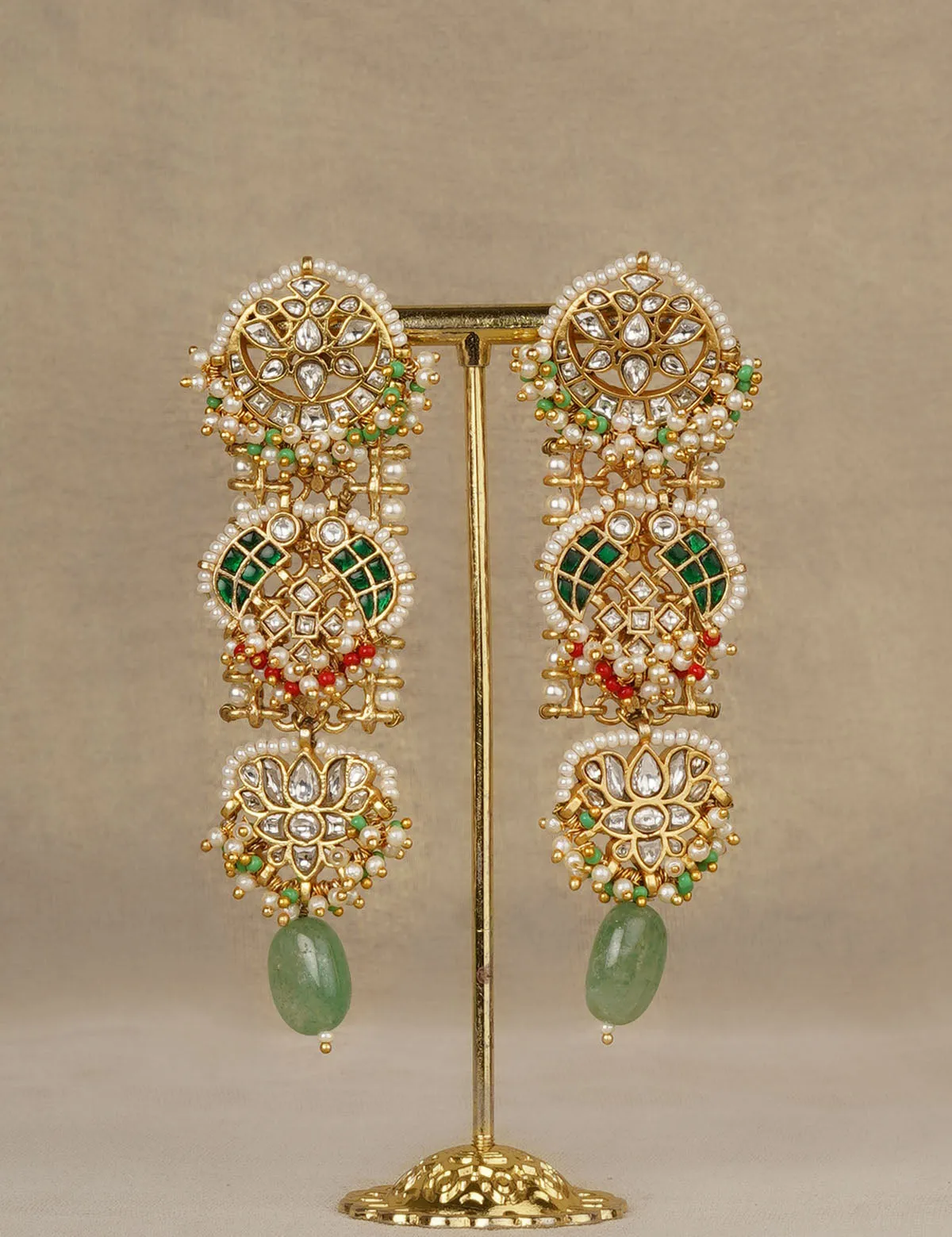 Green Color Gold Plated Mishr Earrings - MR-E298WGR