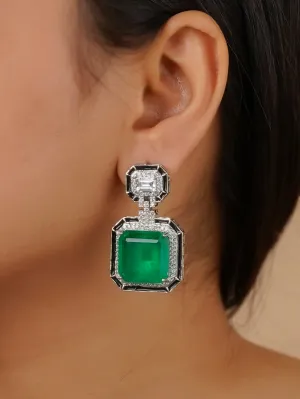 Green Color Silver Plated Faux Diamond Earrings - CZEAR542GR