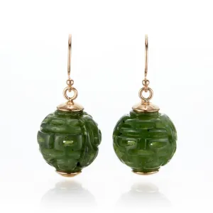 Green Nephrite Jade Dragon Ball Earrings