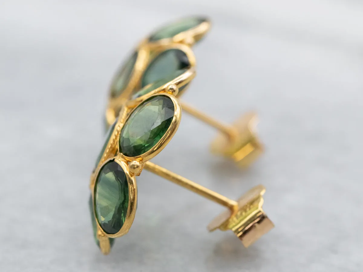 Green Sapphire Cluster Stud Earrings