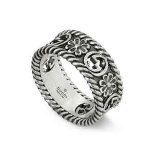 Gucci Interlocking Sterling Silver Motif Flower Ring D