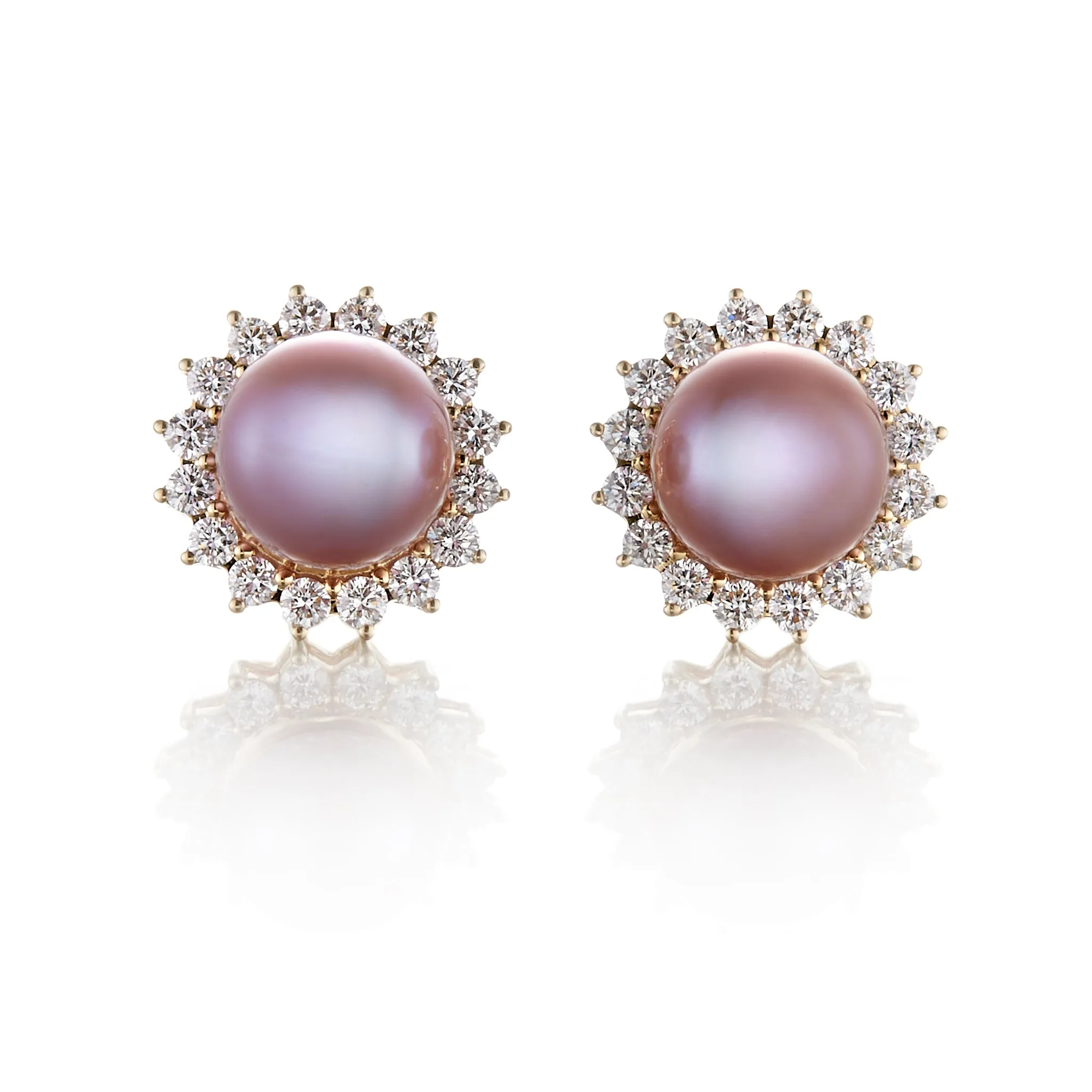 Halo Earrings in Pink Pearls & Diamonds