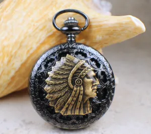 Indian Chief Black Pocket Watch