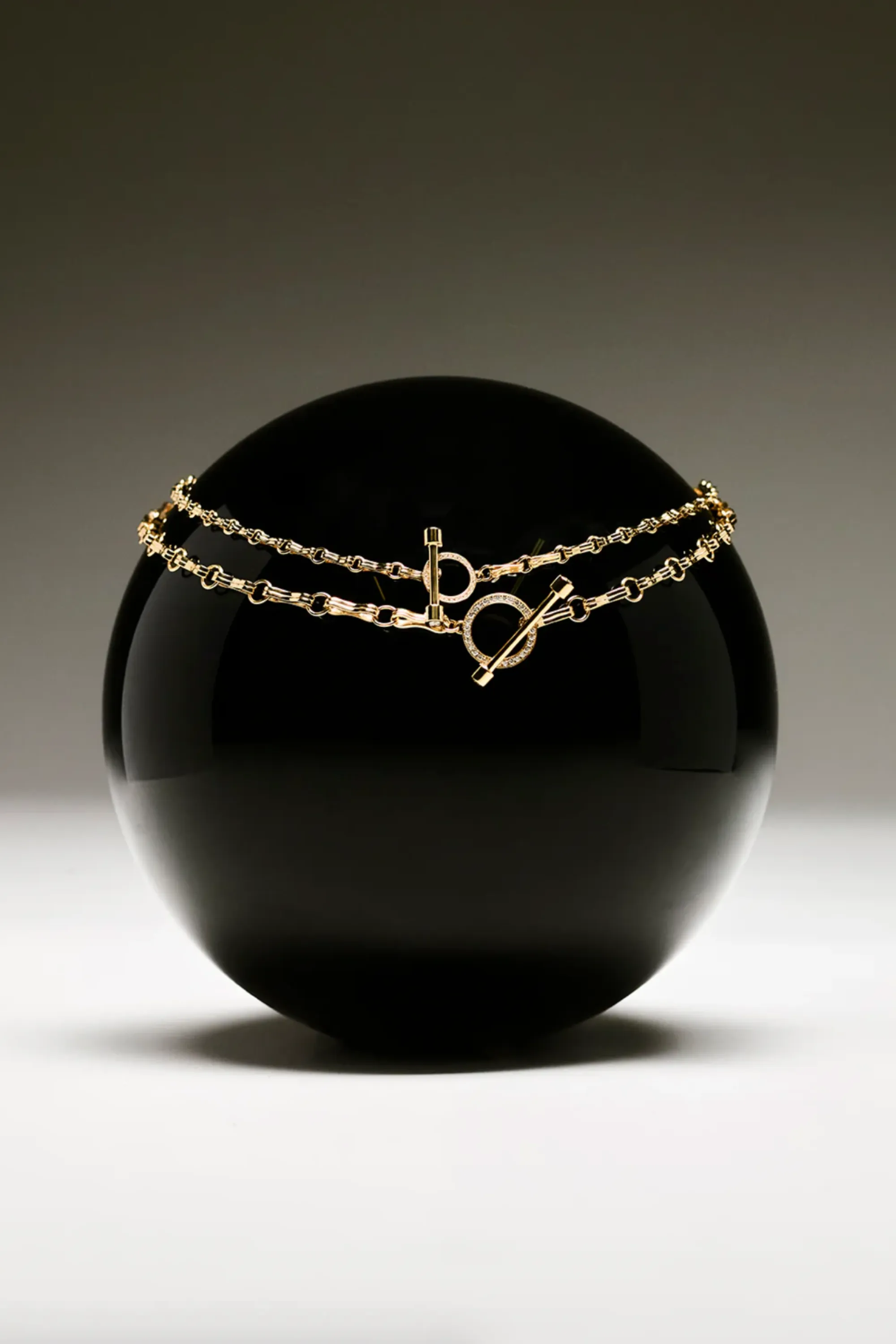 Large Motif Double Link Pave Toggle Chain, Yellow Gold