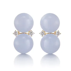 Les Deux Earrings in Blue Lace Agate & Diamonds