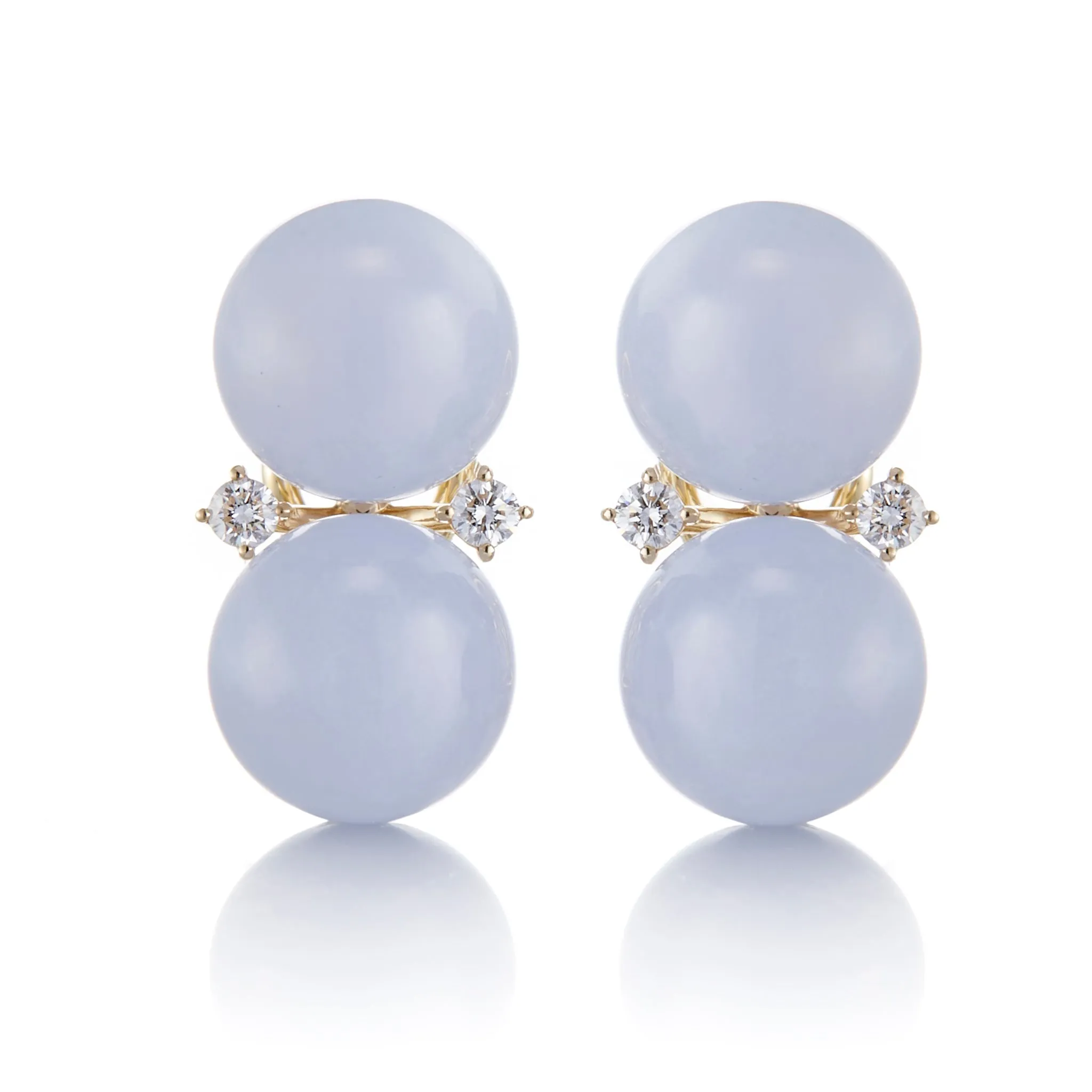 Les Deux Earrings in Blue Lace Agate & Diamonds