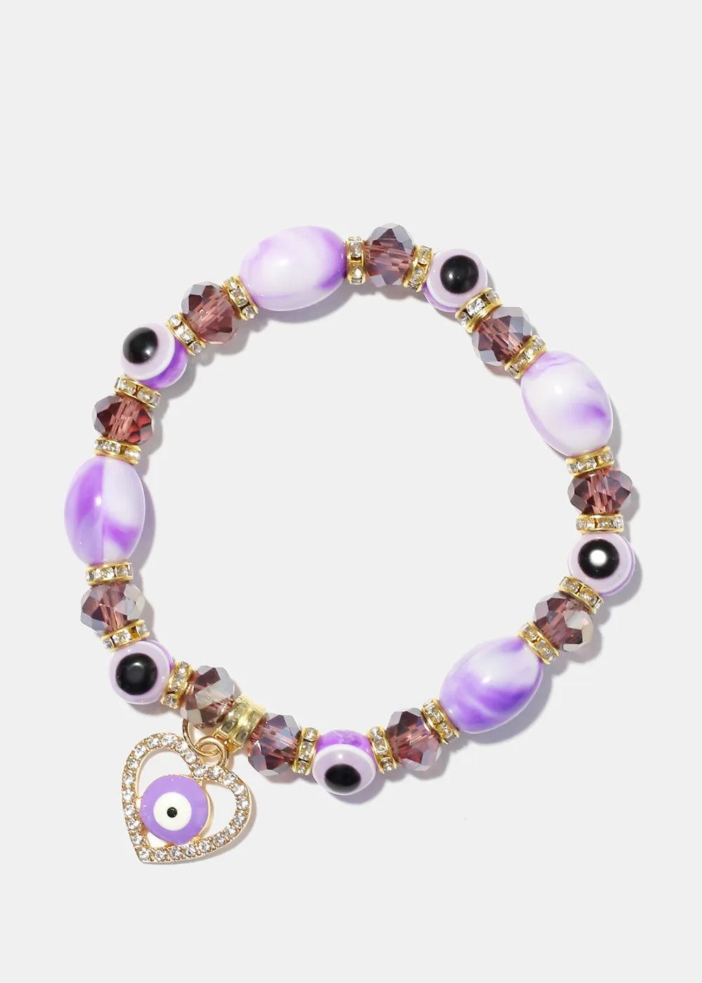 Light Color Bead Bracelet with Heart & evil Eye