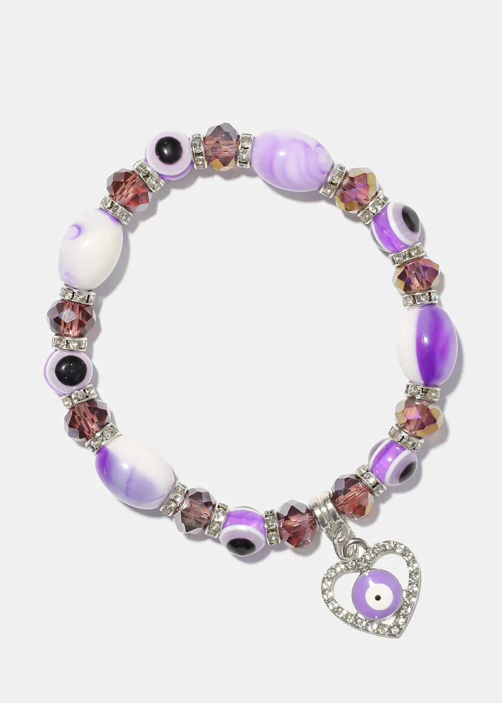 Light Color Bead Bracelet with Heart & evil Eye